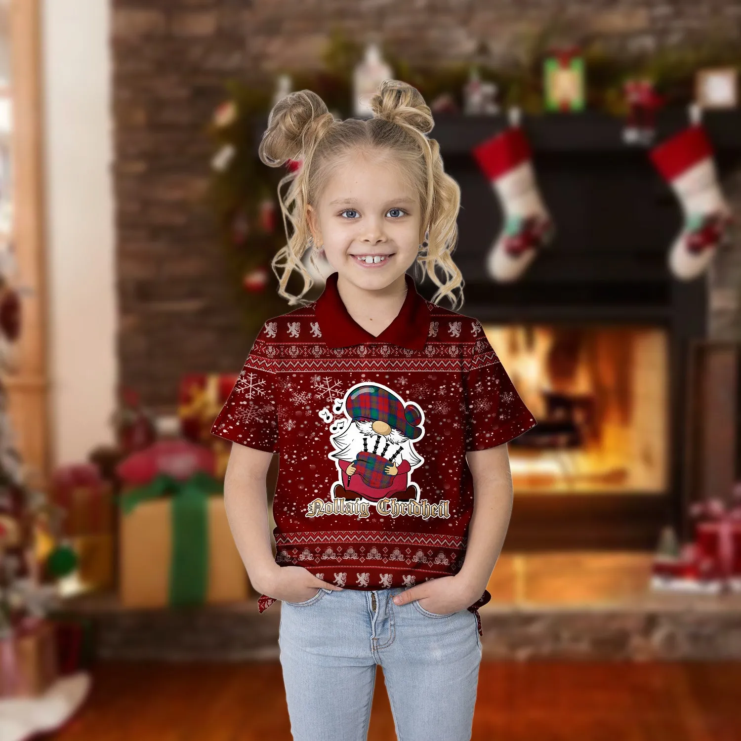 Byres (Byses) Clan Christmas Family Polo Shirt with Funny Gnome Playing Bagpipes