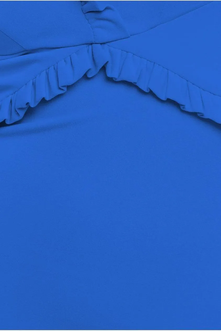 Cap Sleeve Frill Edge Midi Dress - Royal Blue by Goddiva