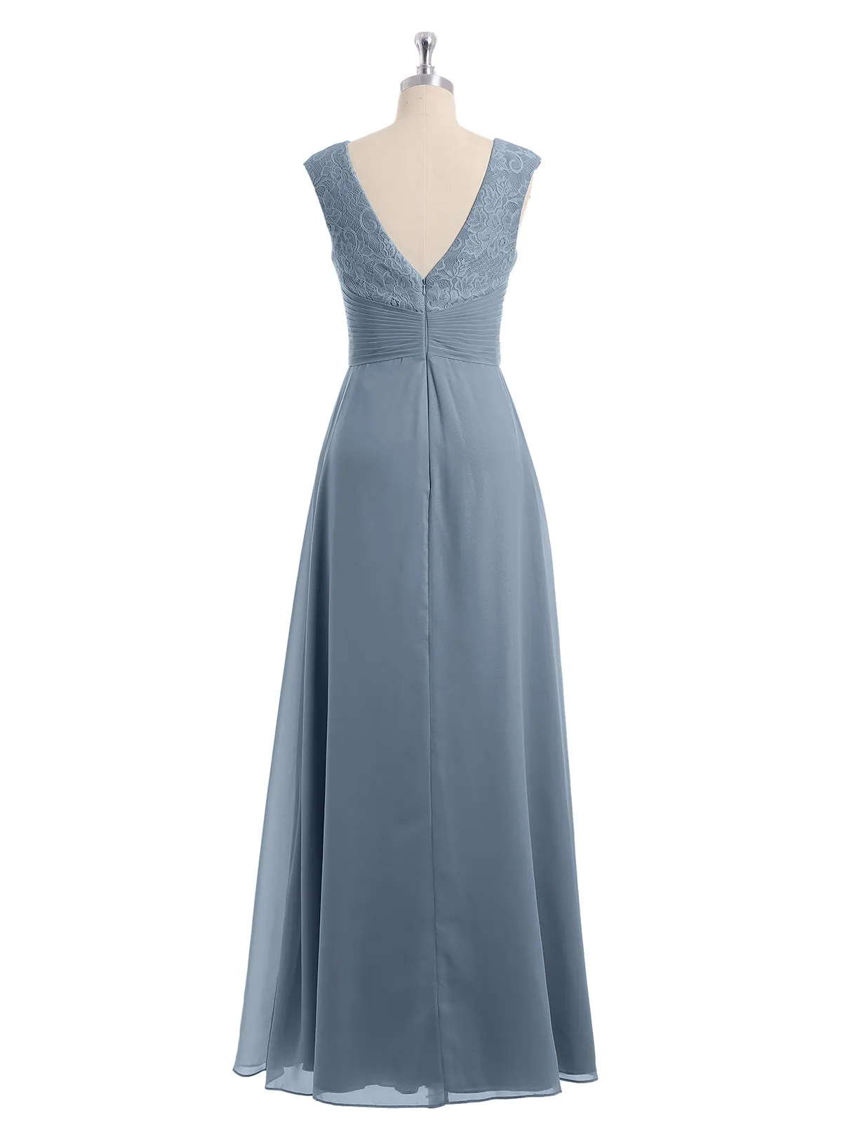 Cap Sleeves Chiffon and Lace Dress with V NECK Dusty Blue Plus Size