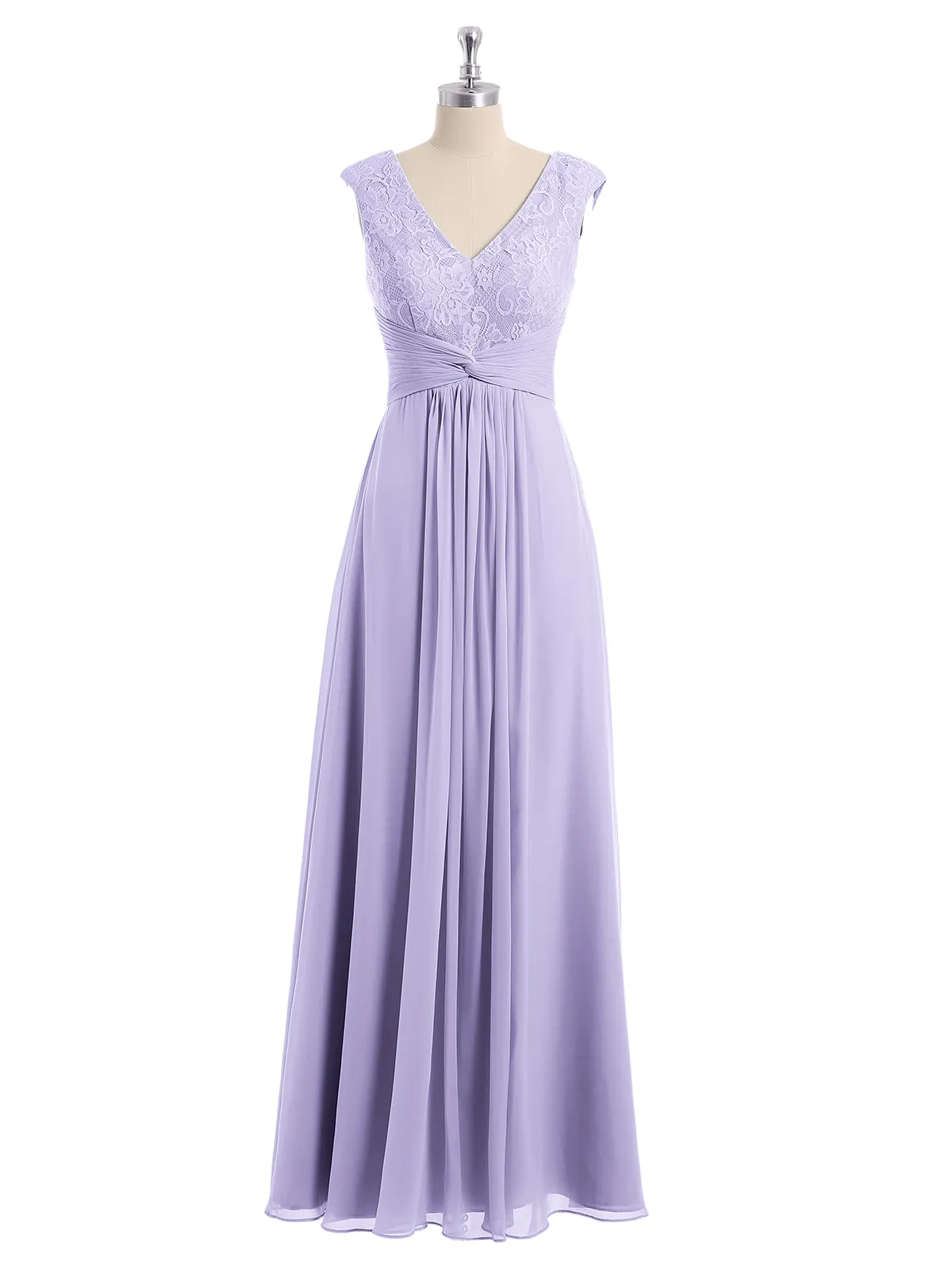 Cap Sleeves Chiffon and Lace Dress with V NECK Lilac Plus Size