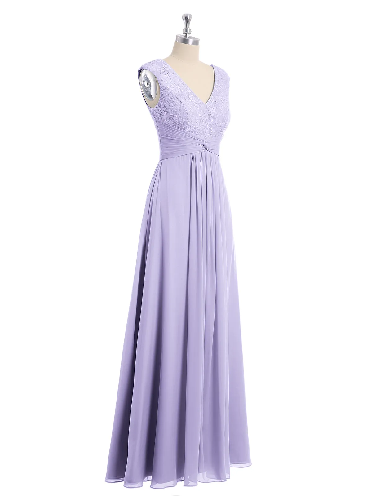 Cap Sleeves Chiffon and Lace Dress with V NECK Lilac Plus Size