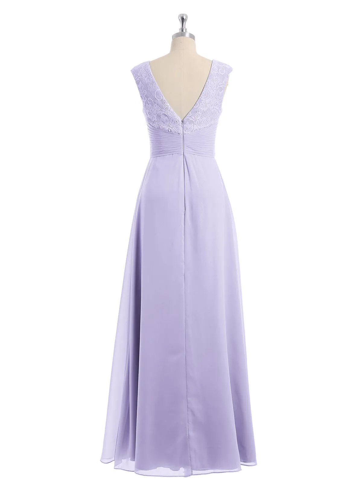 Cap Sleeves Chiffon and Lace Dress with V NECK Lilac Plus Size
