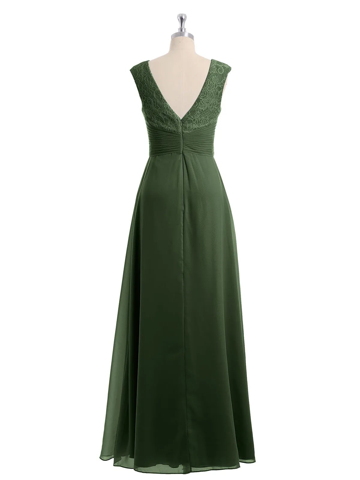 Cap Sleeves Chiffon and Lace Dress with V NECK Olive Green Plus Size