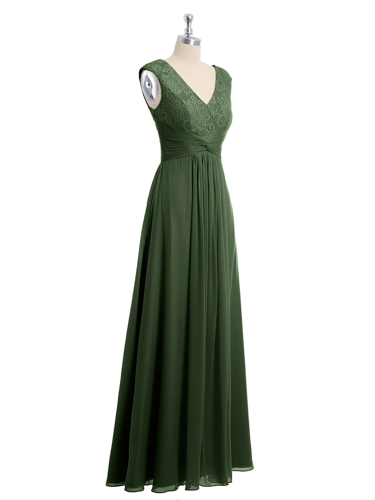 Cap Sleeves Chiffon and Lace Dress with V NECK Olive Green Plus Size