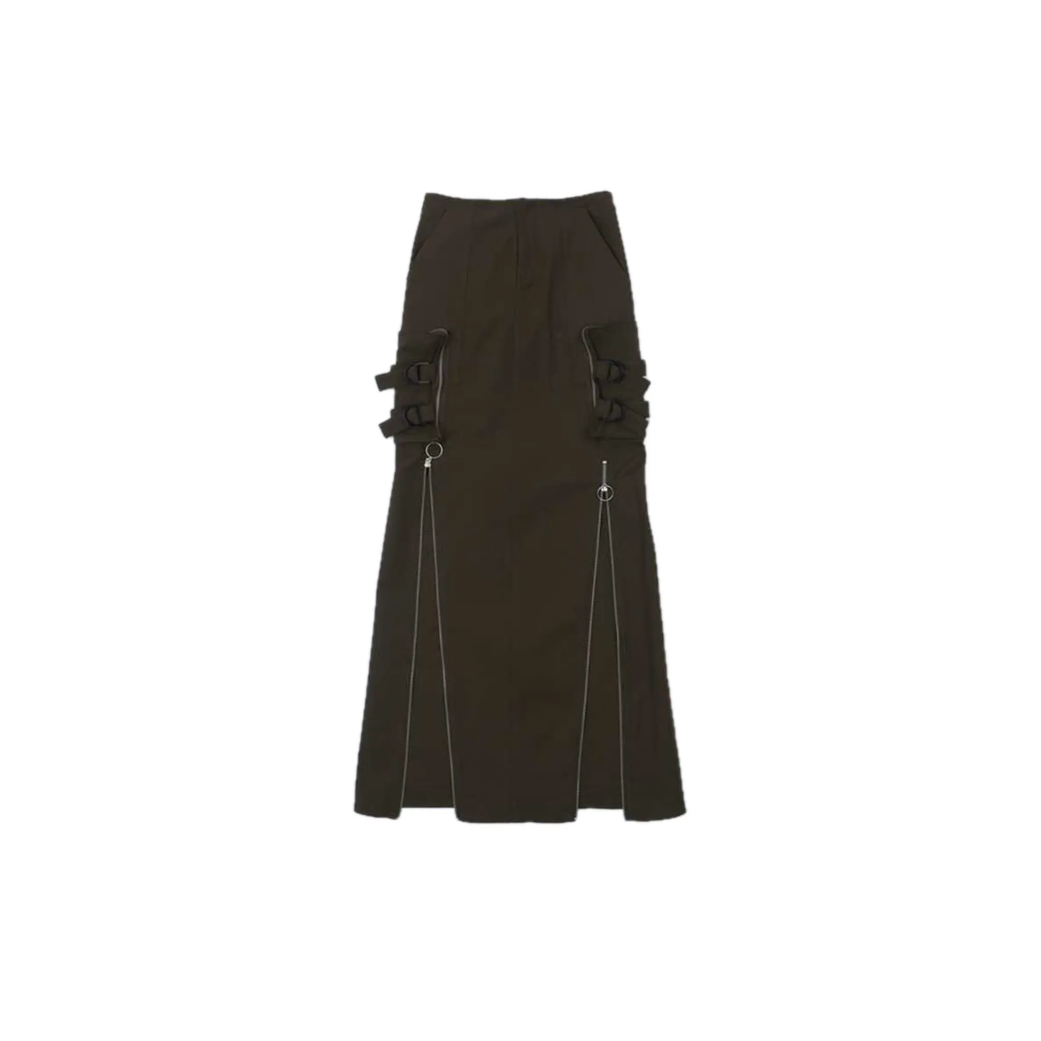 Cargo Skirt with Symmetrical Zipper in Brown