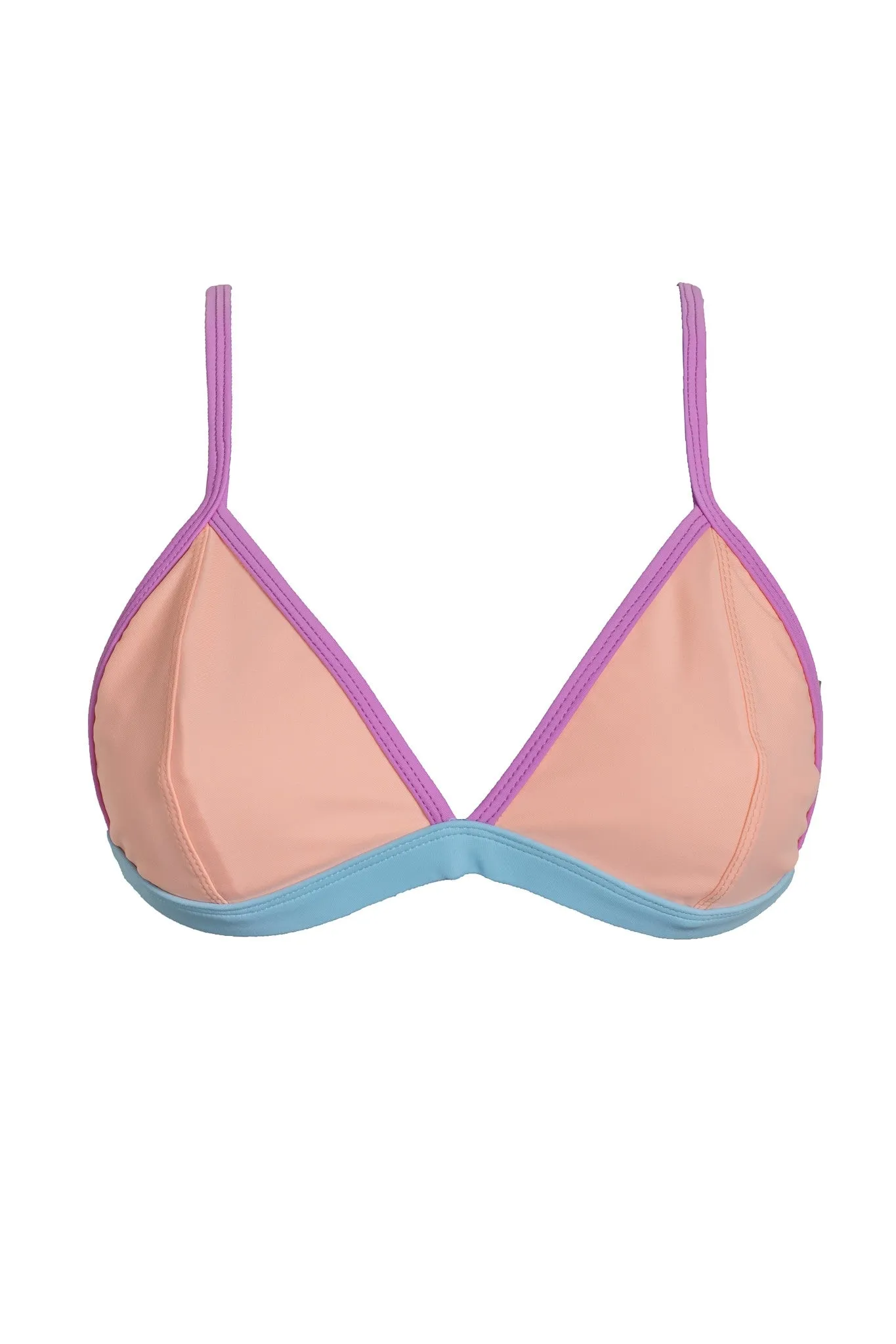 Coco Triangle Bikini Top in Peach (Blue & Magenta Detail) Size Large