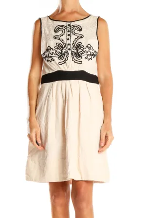 Cream Embroidered Sleeveless Dress
