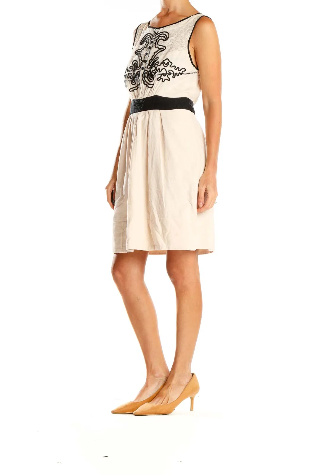 Cream Embroidered Sleeveless Dress