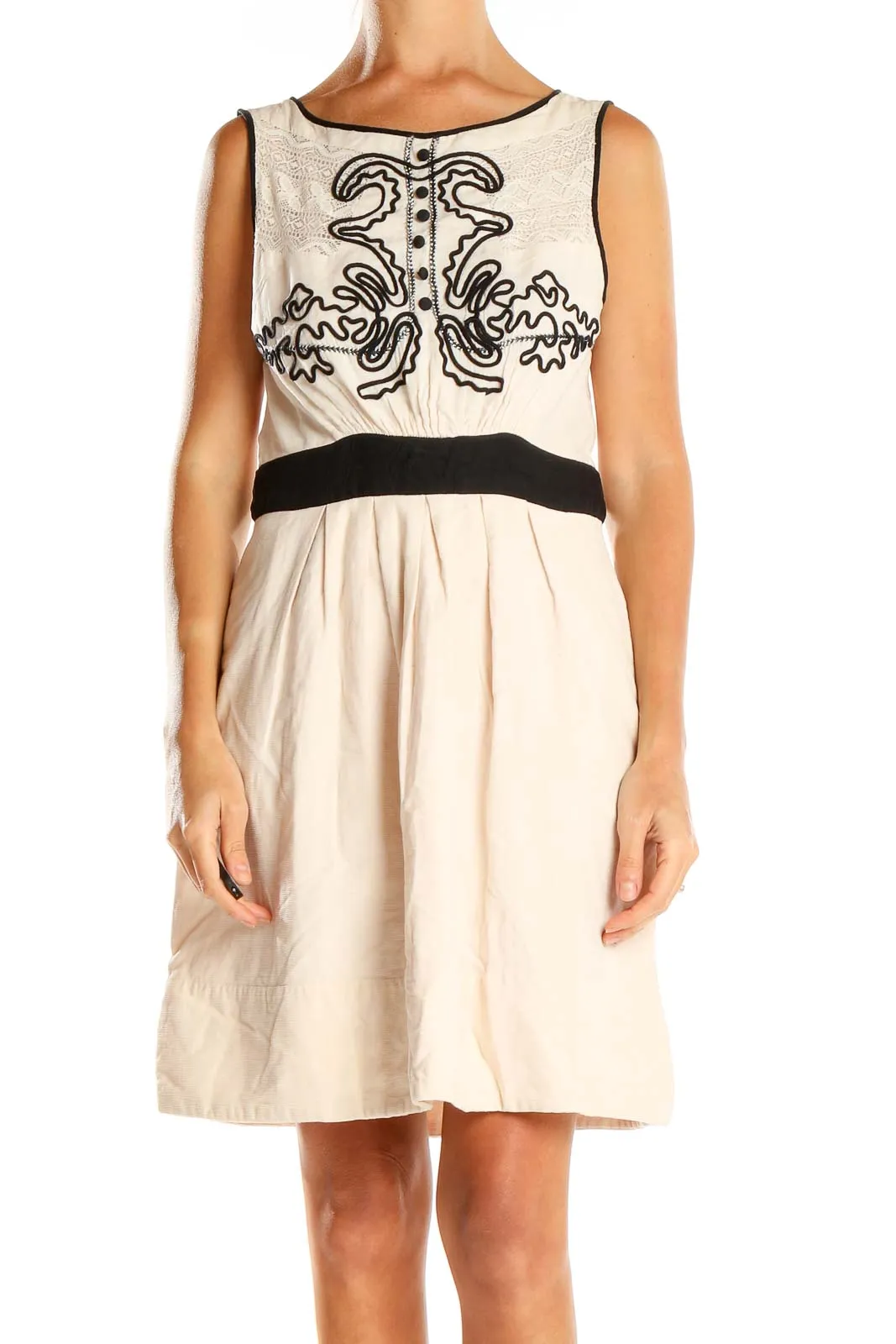 Cream Embroidered Sleeveless Dress