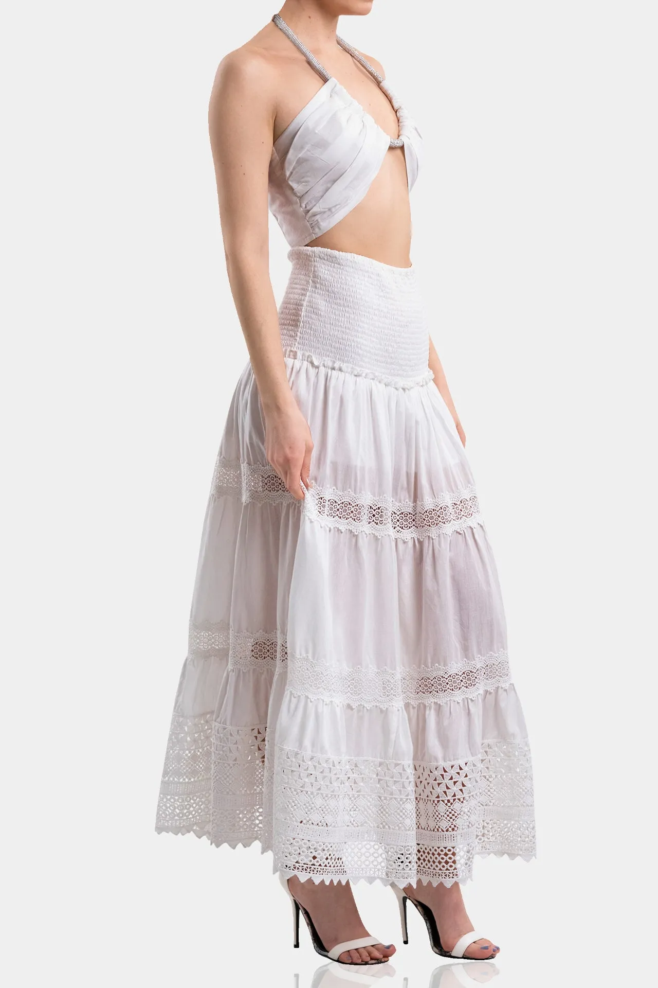 Crystal Detailed Pintucked Halterneck Top