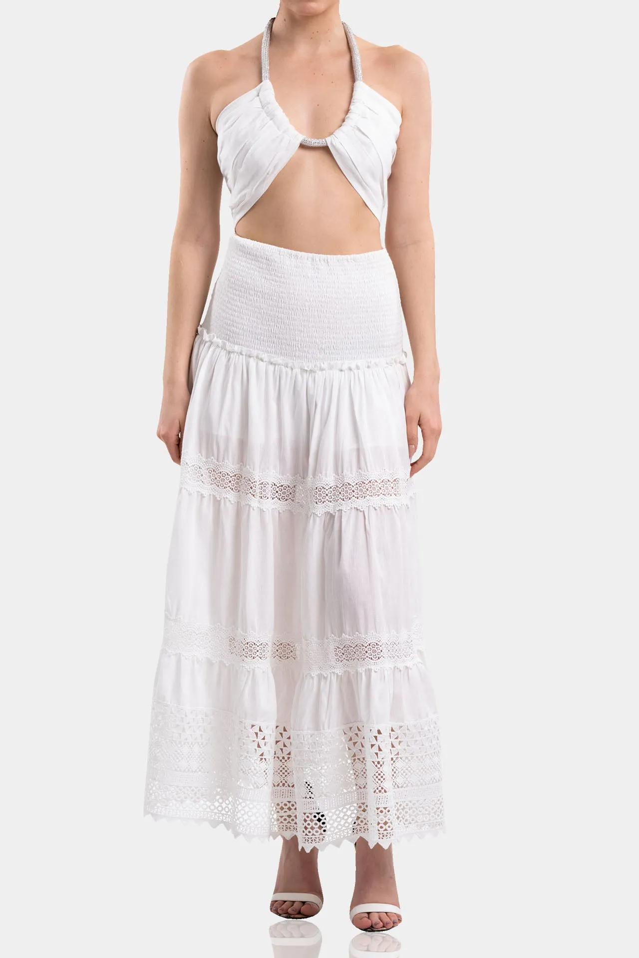 Crystal Detailed Pintucked Halterneck Top