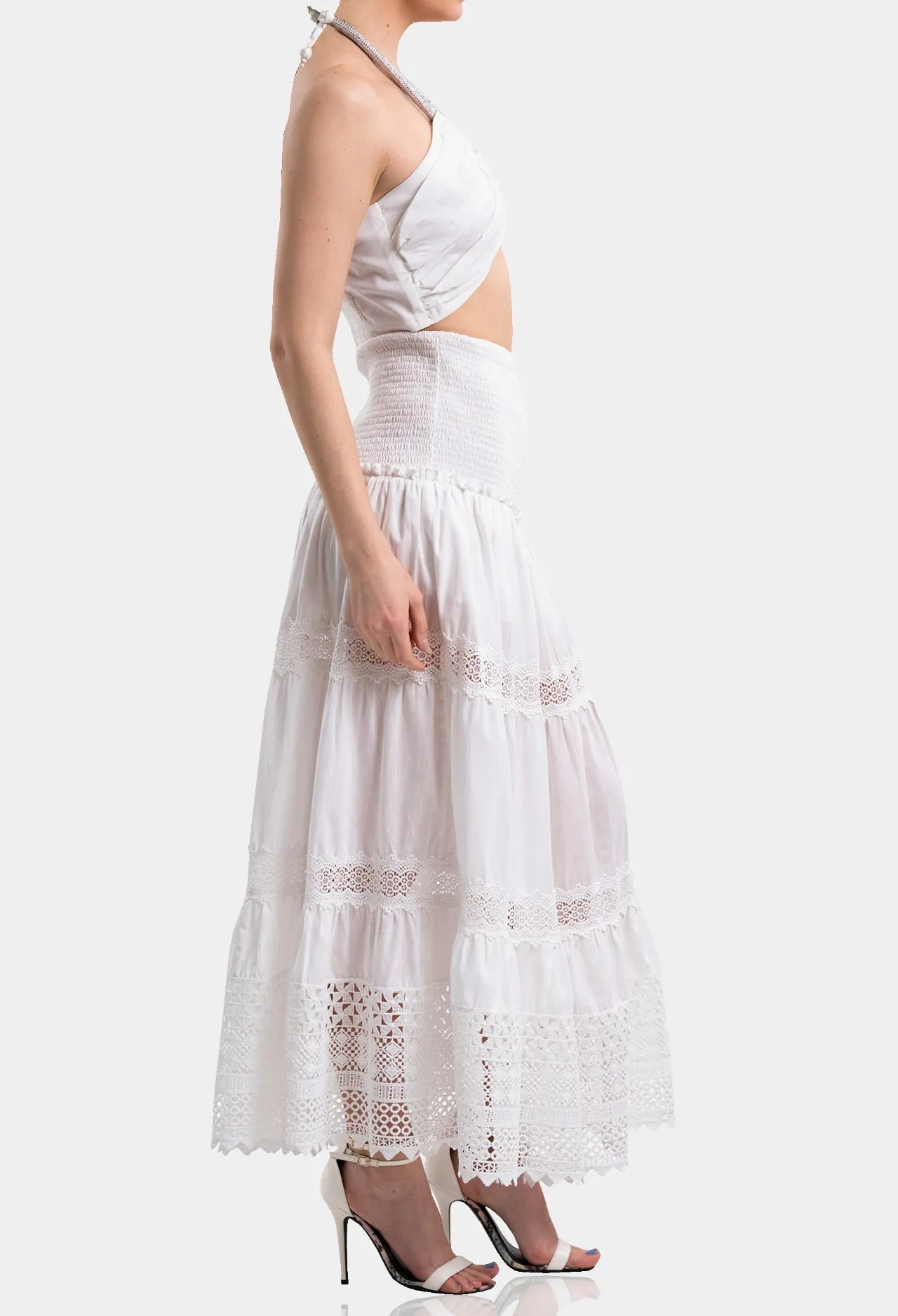 Crystal Detailed Pintucked Halterneck Top
