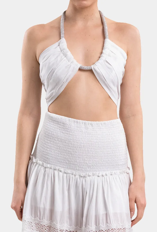Crystal Detailed Pintucked Halterneck Top