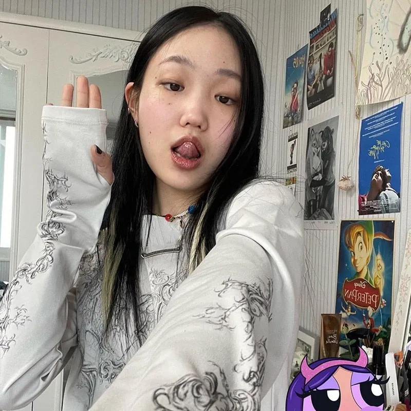 Cyber Fairy Grunge Aesthetic Y2K Tribal Print Top