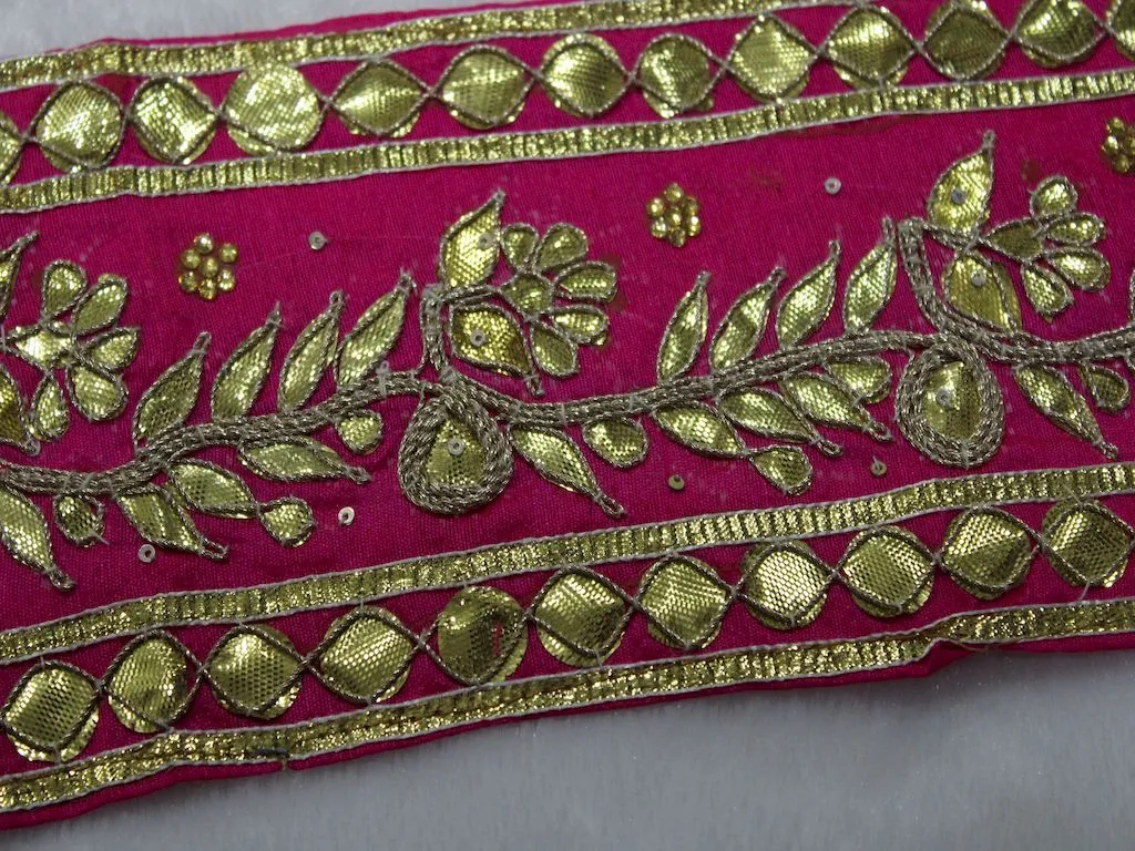 Dark Pink Floral Gota Work Embroidered Border