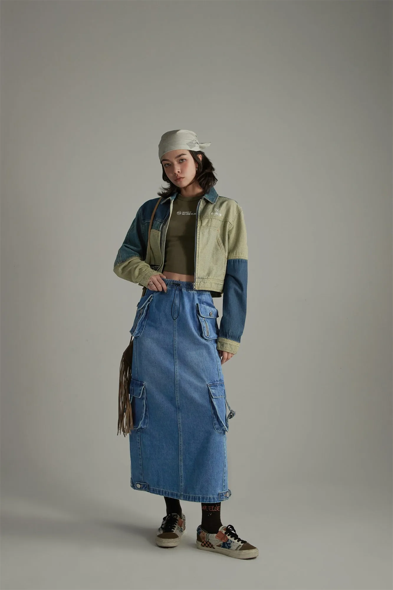 Denim Or Brown Cotton Cargo Skirt