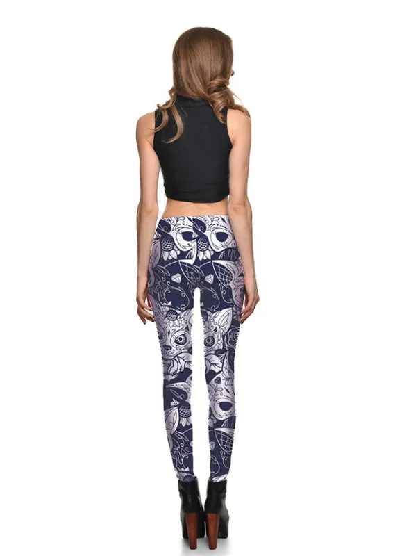 Digital Print Pants Trousers Stretch Blue Pants