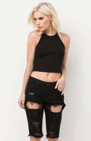 Distressed Black Bermuda Shorts