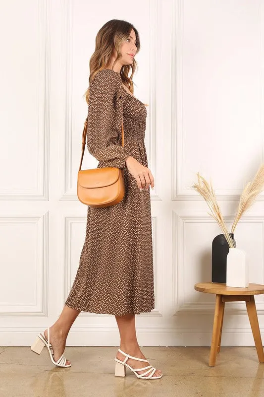 Ditsy Floral Square Neck Puff Sleeve Midi Dress