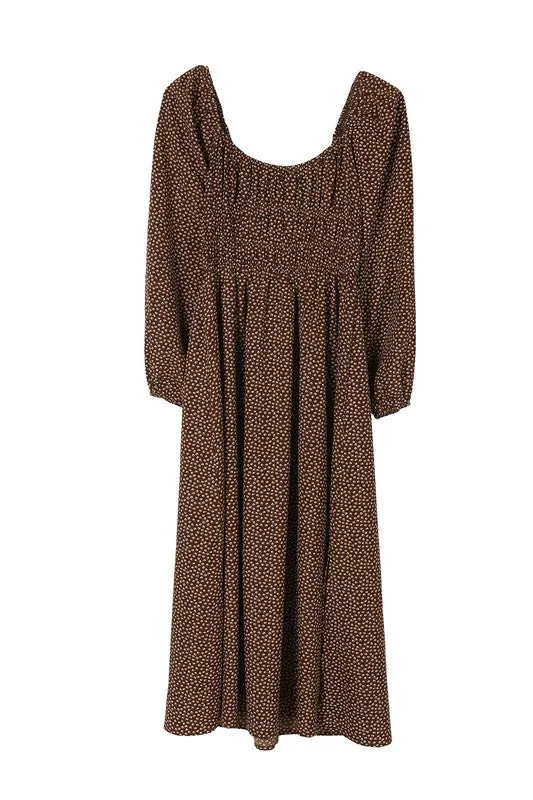 Ditsy Floral Square Neck Puff Sleeve Midi Dress
