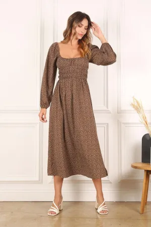 Ditsy Floral Square Neck Puff Sleeve Midi Dress
