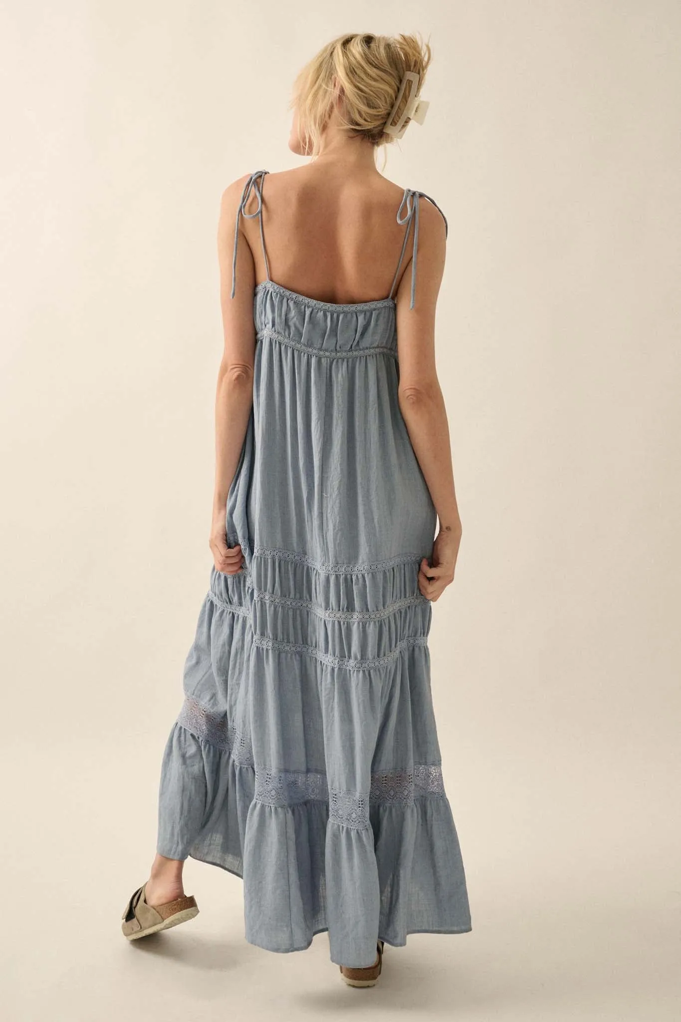 Down in the Valley Tiered Lace-Trim Maxi Dress