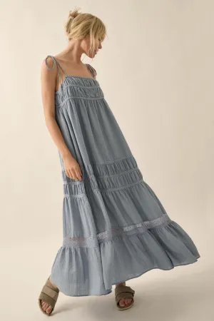 Down in the Valley Tiered Lace-Trim Maxi Dress