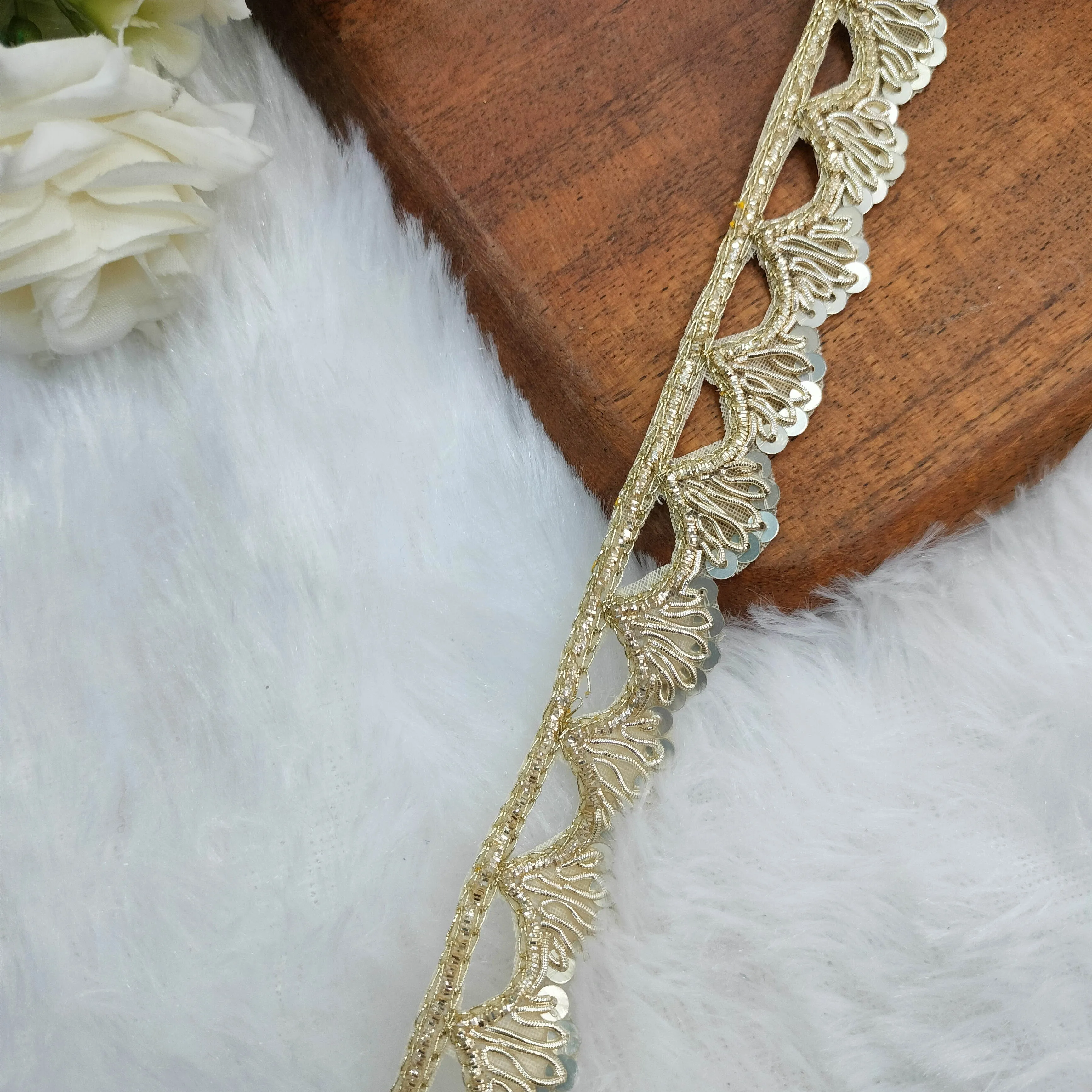 Dull Golden Embellished Handwork Trim (Wholesale)