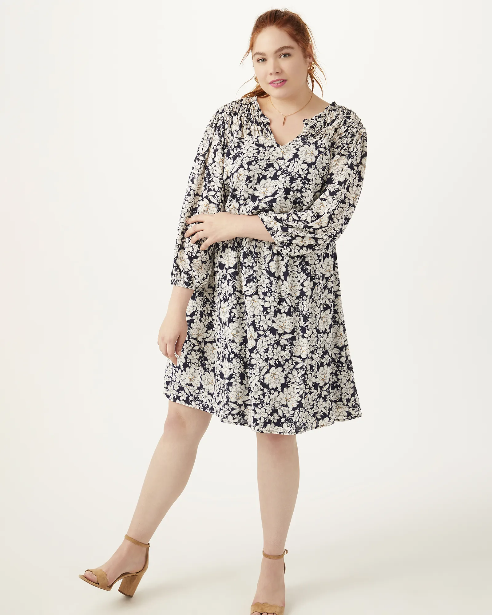 Eamari Smocked Dress | Navy / White