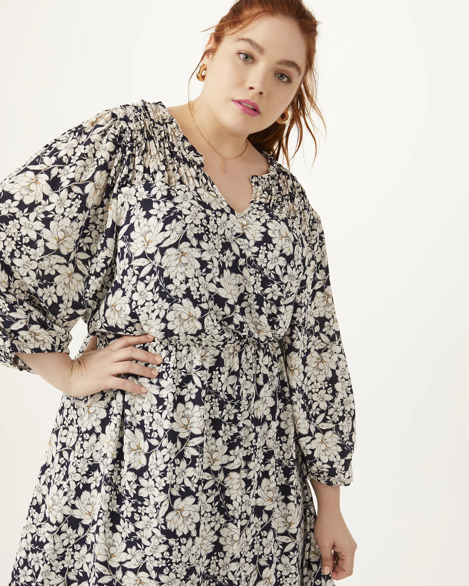 Eamari Smocked Dress | Navy / White