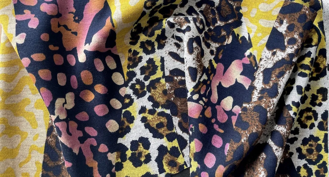 Effervescent Pastiche of Animals & Abstractions Cotton Blend Ponte Double Knit (Made in Italy)