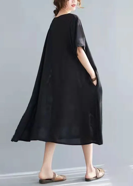 Elegant Black Cotton Tunics Patchwork Tunic Summer Dresses