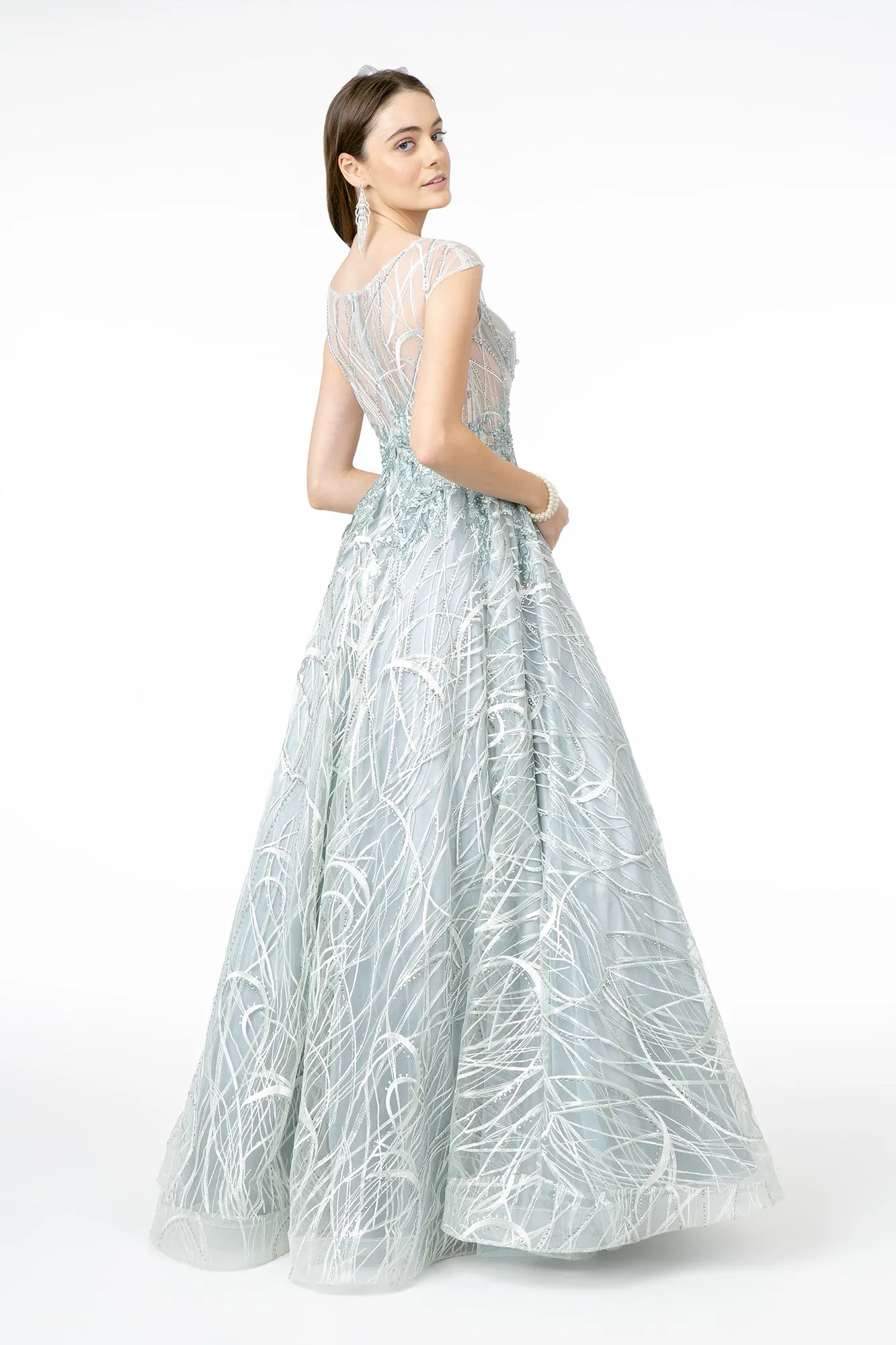 Embroidered Sheer Top Sleeveless Mesh Long Dress GLGL2890