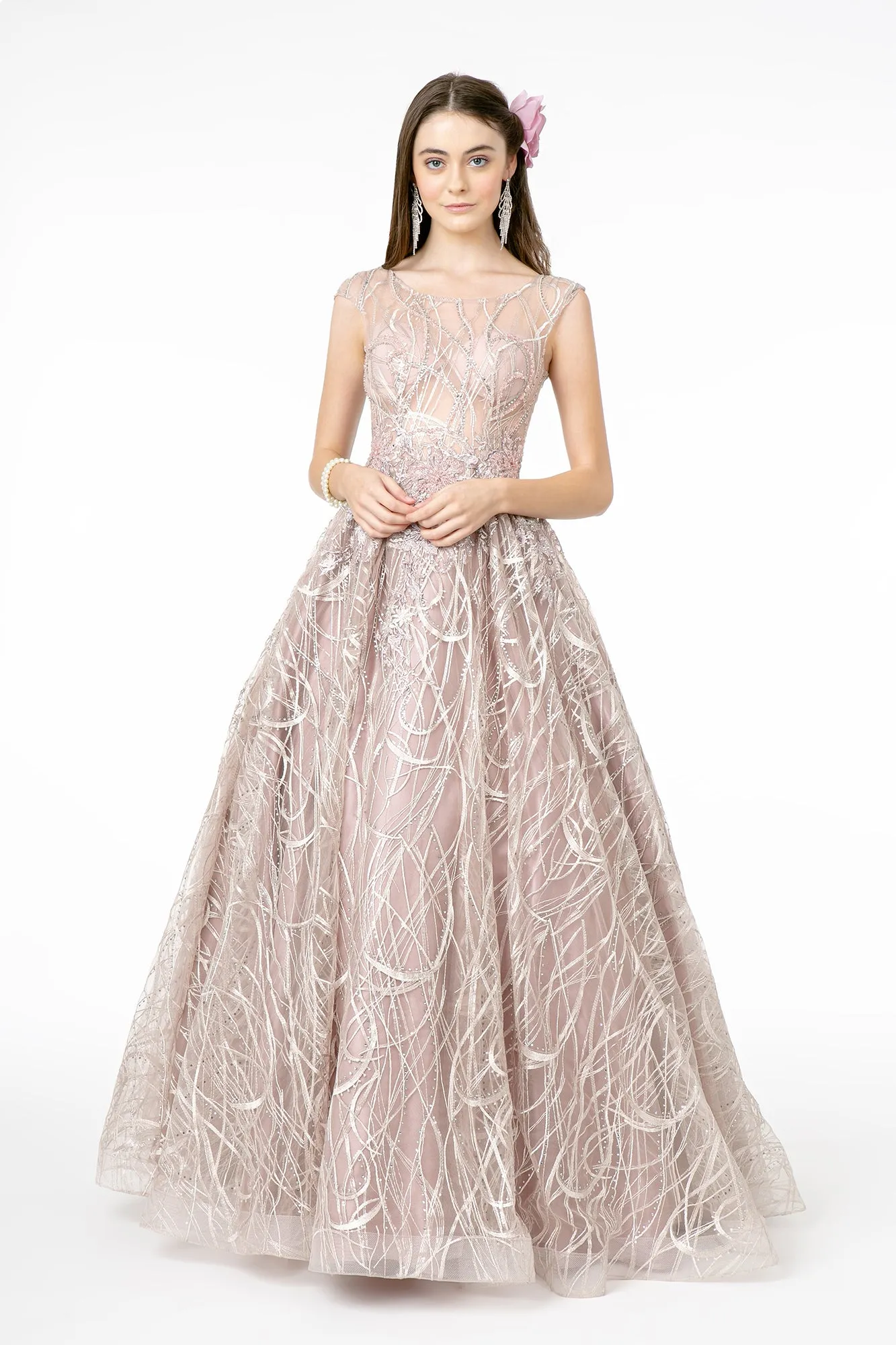 Embroidered Sheer Top Sleeveless Mesh Long Dress GLGL2890
