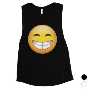 Emoji-Smiling Womens Strong Encouraging Cool Halloween Muscle Shirt