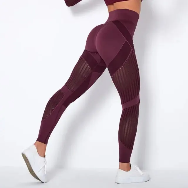 Fitness Yoga Pants Women's High Waist Seamless Leggings Push Up Pants Elastic Hollow out Fitness Sport Leggings Women