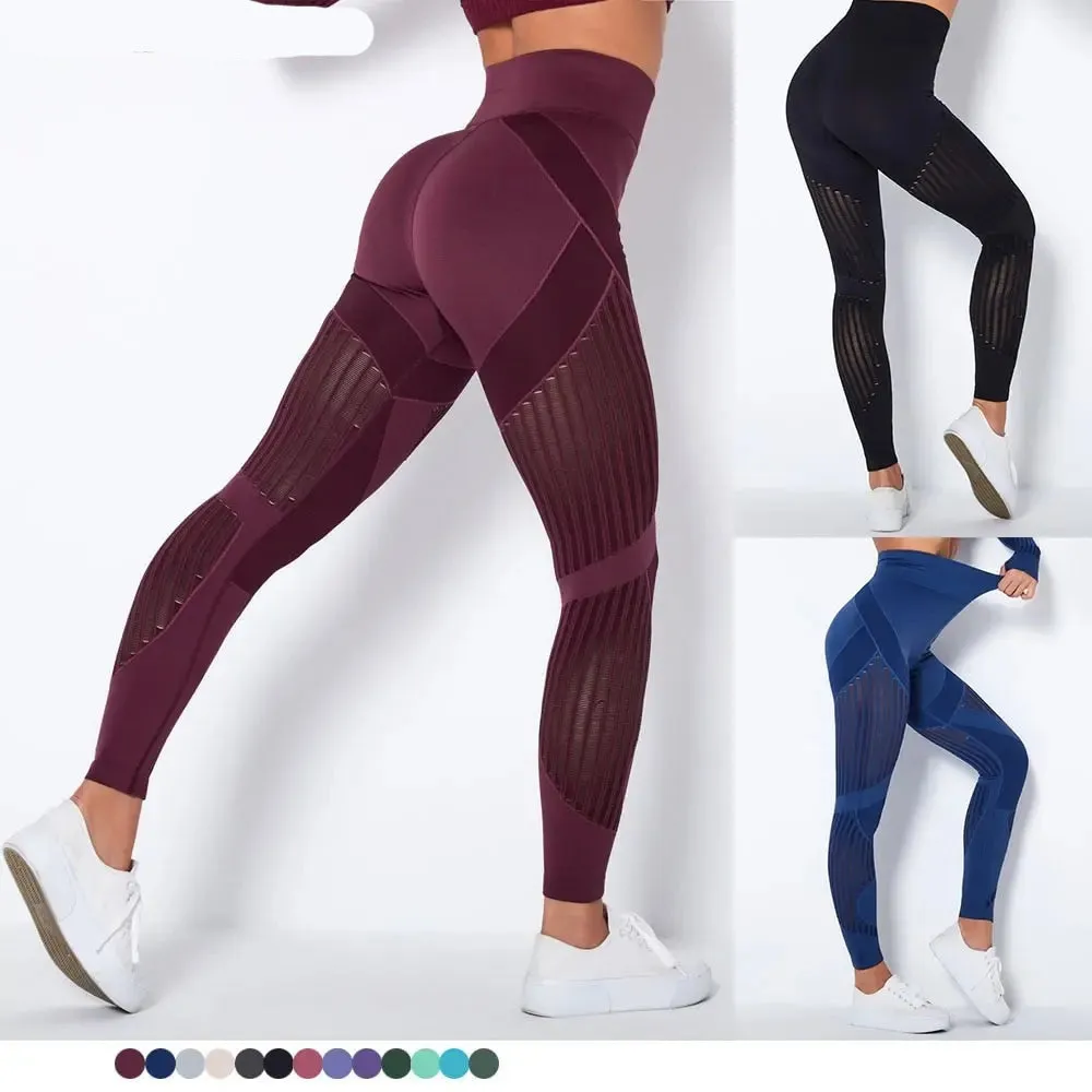 Fitness Yoga Pants Women's High Waist Seamless Leggings Push Up Pants Elastic Hollow out Fitness Sport Leggings Women