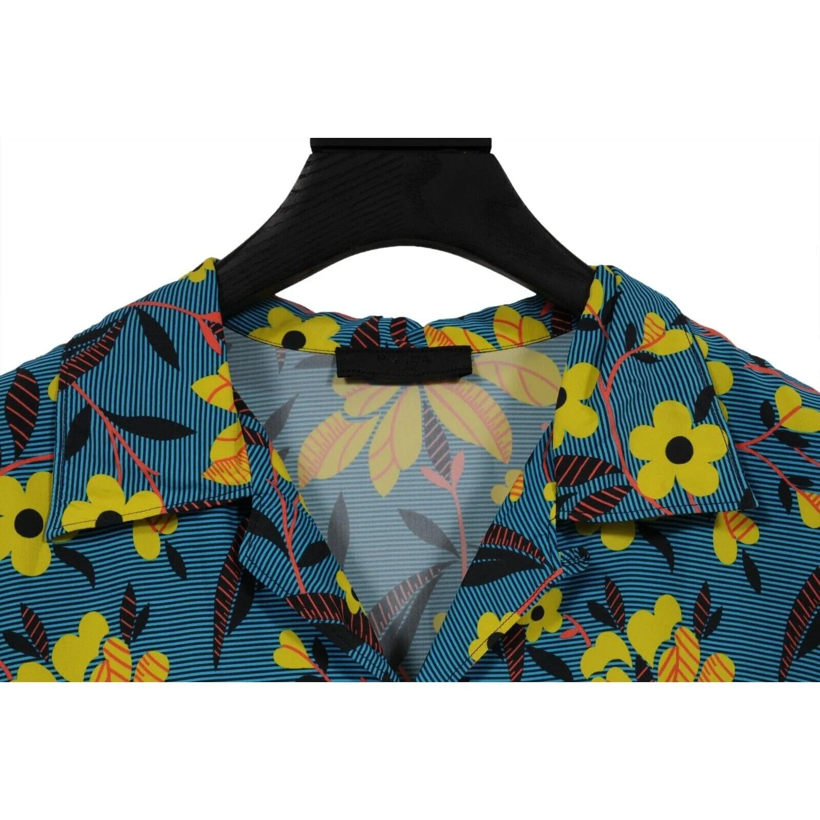 Floral Button Down Shirt Large Blue Yellow Viscose Short Sleeve Bowl