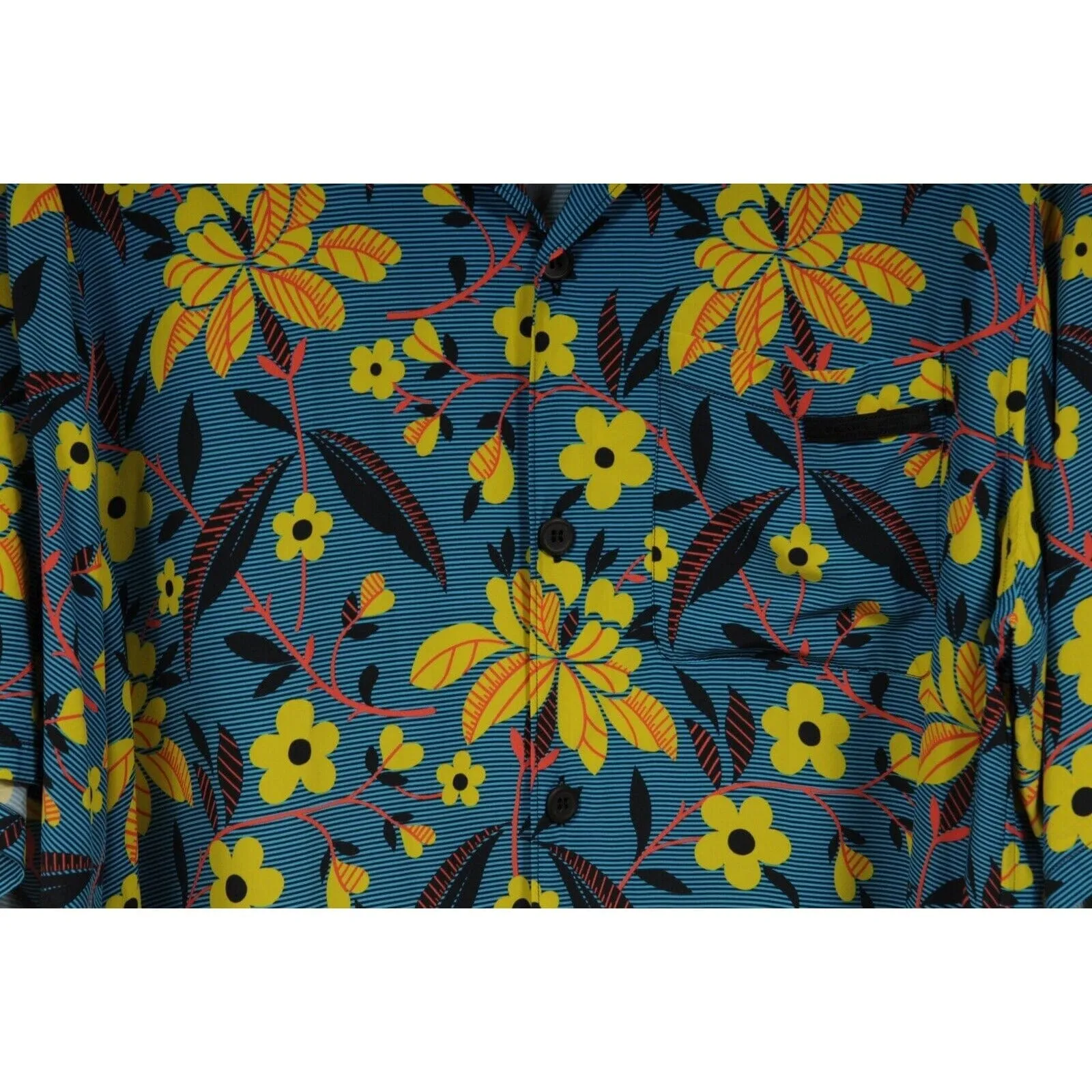 Floral Button Down Shirt Large Blue Yellow Viscose Short Sleeve Bowl