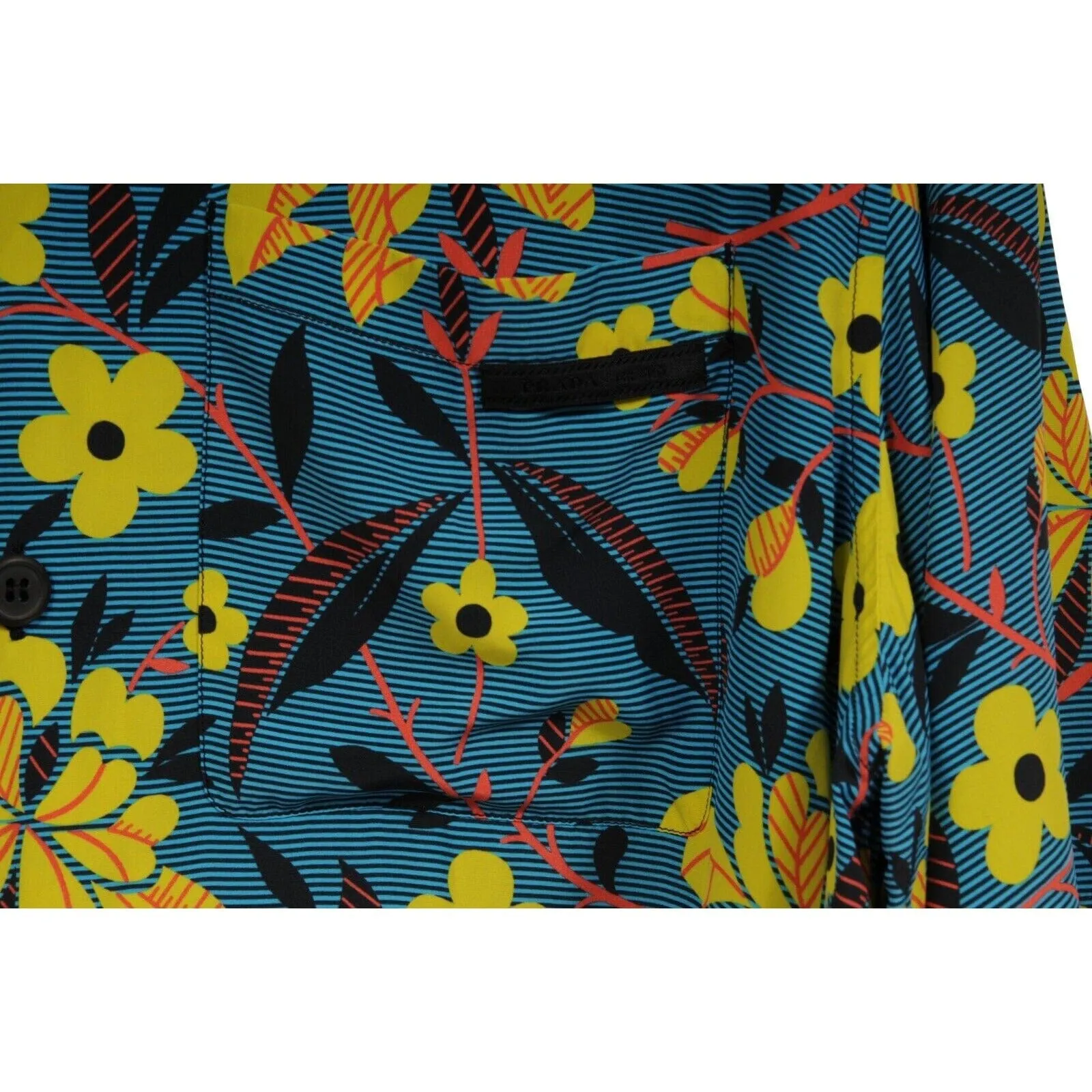 Floral Button Down Shirt Large Blue Yellow Viscose Short Sleeve Bowl
