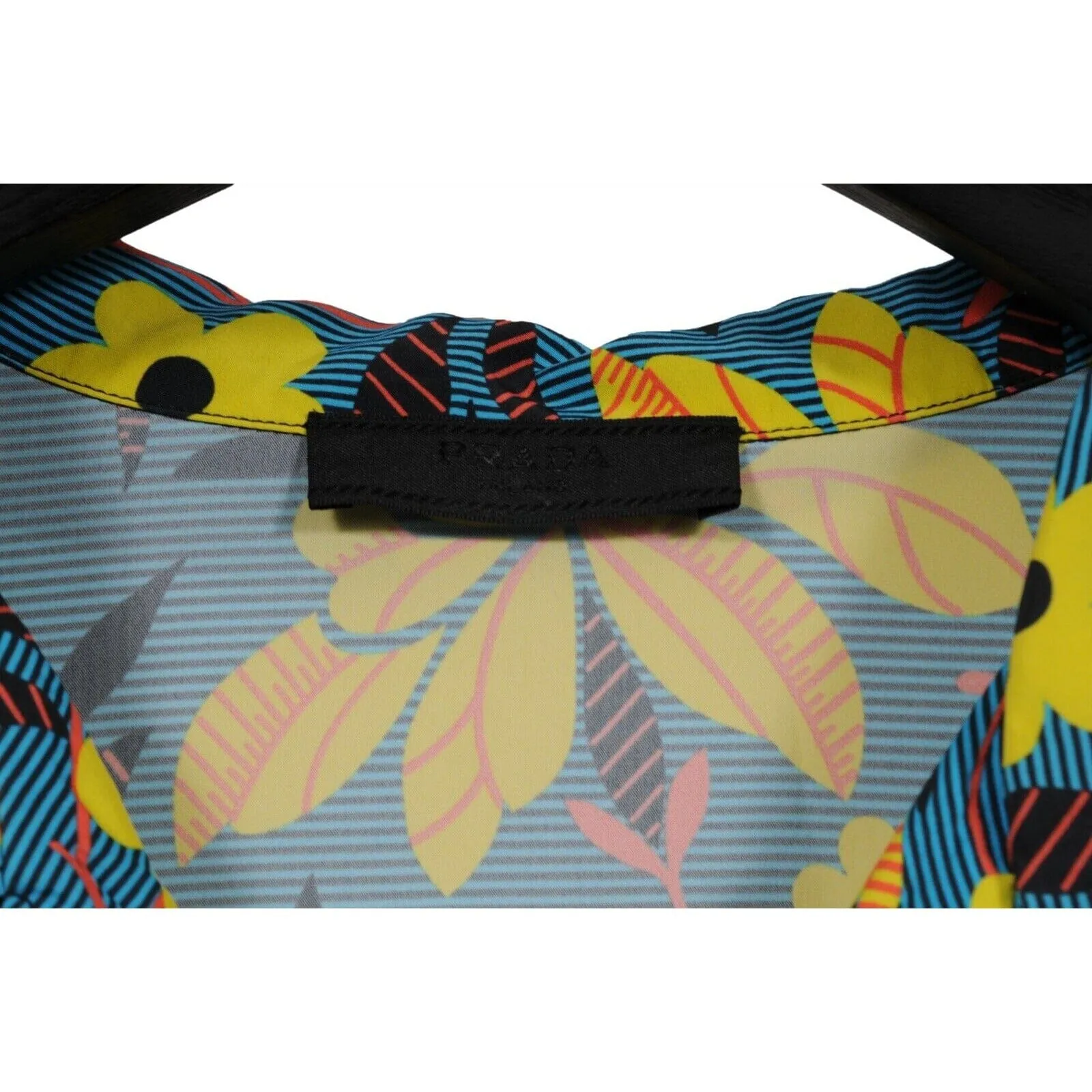Floral Button Down Shirt Large Blue Yellow Viscose Short Sleeve Bowl