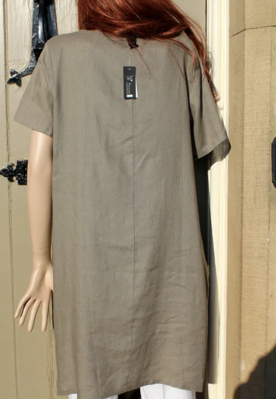 FOCUS (USA) Ladies Taupe Linen Dress or Long Tunic with Big Bucket Pockets
