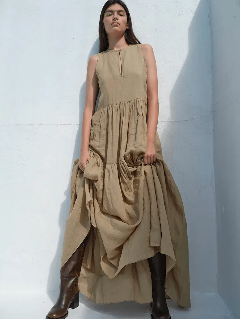 FRAME Sleeveless Tiered Maxi Cypress