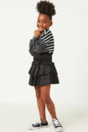 Girls Satin Leopard Print Smocked Waist Skirt