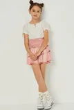 Girls Satin Leopard Print Smocked Waist Skirt