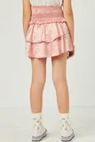 Girls Satin Leopard Print Smocked Waist Skirt