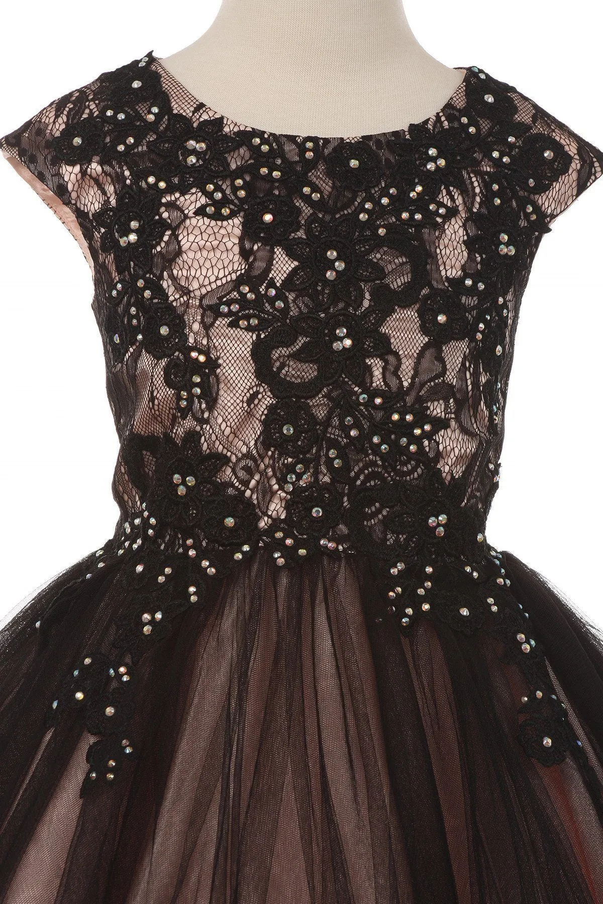Girls Short Cap Sleeve Dress with Lace Bodice by Cinderella Couture 5045