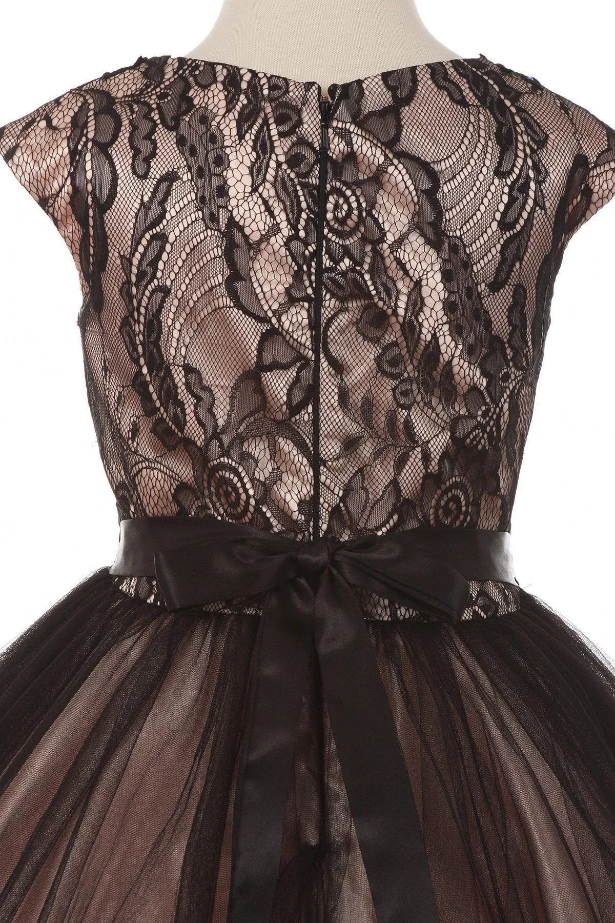 Girls Short Cap Sleeve Dress with Lace Bodice by Cinderella Couture 5045