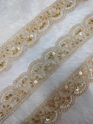 Golden Embellished Cutdana And Sequins Trim