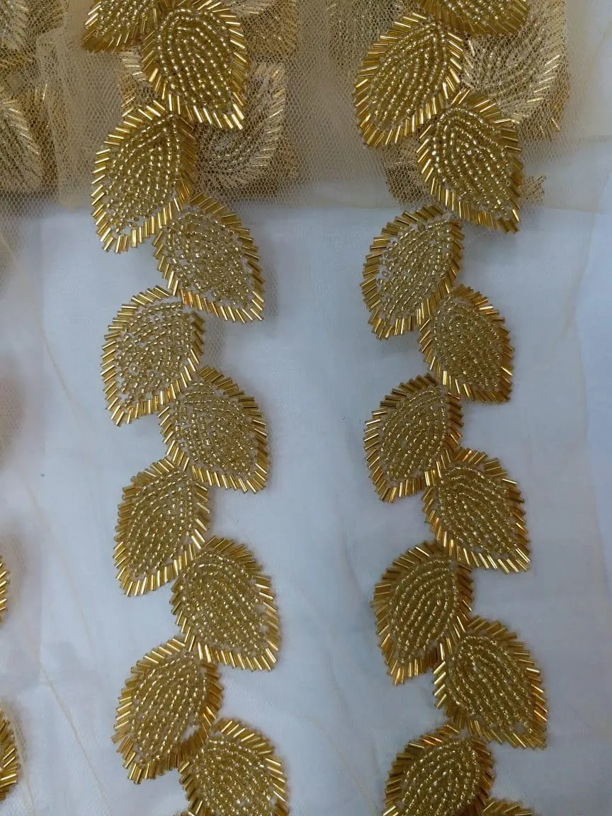Golden Leaf Handwork Beads Work Embroidered Border